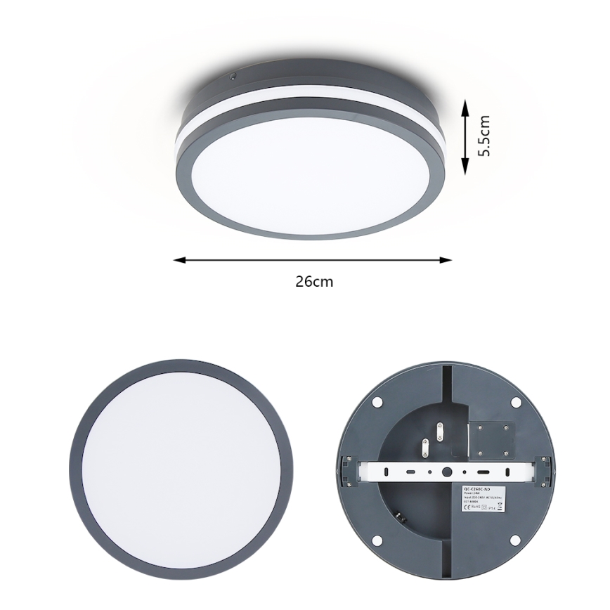 Brilagi - Εξωτερικό φωτιστικό LED με αισθητήρα BENE LED/24W/230V, διάμετρος 26 cm, ανθρακί, IP54