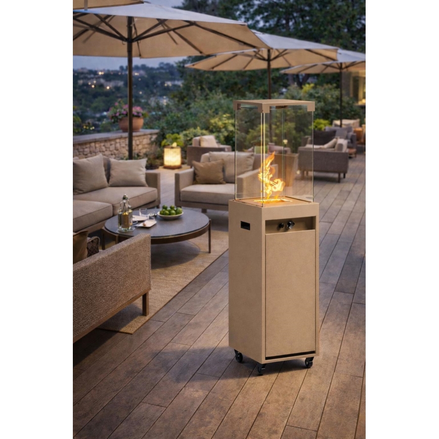Brilagi - Υπαίθριο τζάκι αερίου FLARO GAS 142x36 cm 8kW 1xAAA μπεζ + προστατευτικό κάλυμμα