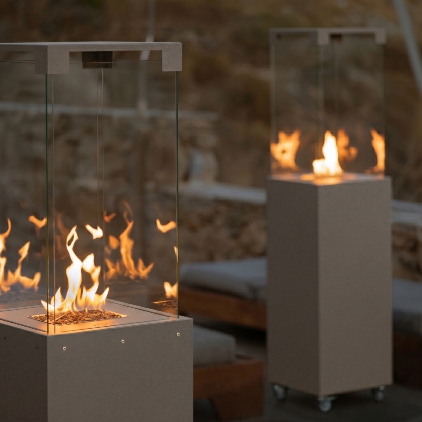Brilagi - Υπαίθριο τζάκι αερίου FLARO GAS 142x36 cm 8kW 1xAAA μπεζ + προστατευτικό κάλυμμα