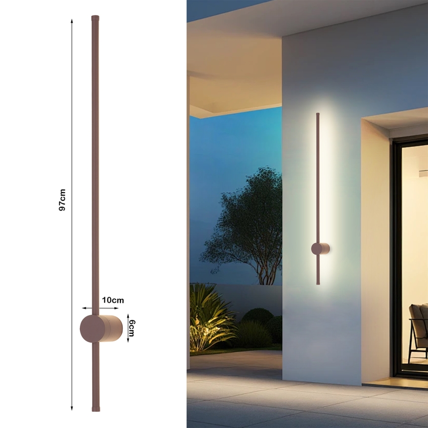 Brilagi - LED επιτοίχιο φωτιστικό εξωτερικού χώρου AURA LED/20W/230V 3000K IP54 97 cm καφέ CRI 90