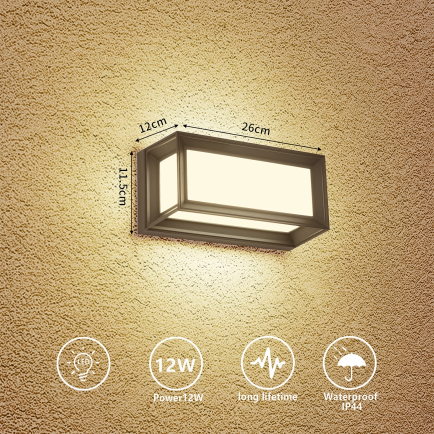 Brilagi - LED εξωτερικό επιτοίχιο φωτιστικό PARKER LED/12W/230V 3000/4500/6000K ανθρακί IP44