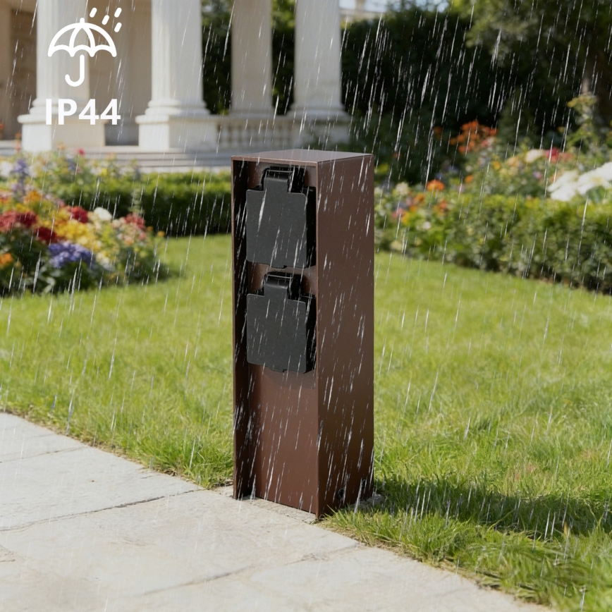 Brilagi - Εξωτερικός στύλος πριζών PILLAR 2Z SCHUKO 230V IP44 καφέ