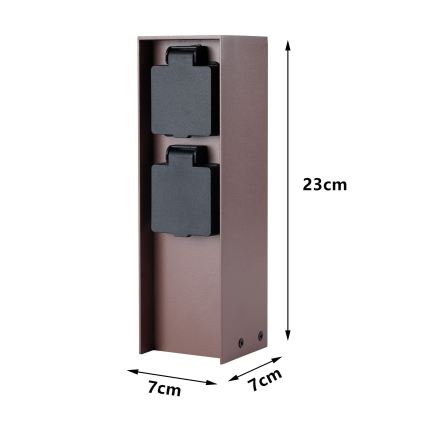 Brilagi - Εξωτερικός στύλος πριζών PILLAR 2Z SCHUKO 230V IP44 καφέ
