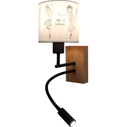 Brilagi - LED παιδική ευλύγιστη επιτοίχια απλίκα BOBO WOOD 1xE27/25W/230V + LED/3W δρυς/μαύρο/λευκό/ροζ/μπαλαρίνες