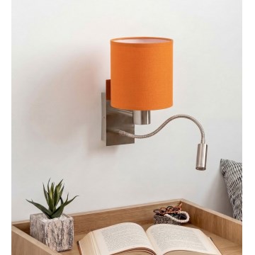 Brilagi - Εύκαμπτο επιτοίχιο φωτιστικό LED NUBILA 1xE27/25W/230V + LED/3W ματ χρώμιο/πορτοκαλί