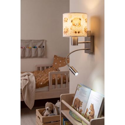 Brilagi - Παιδικό LED ευέλικτο επιτοίχιο φωτιστικό BOBO 1xE27/25W/230V + LED/3W ματ χρώμιο/λευκό/αρκουδάκια