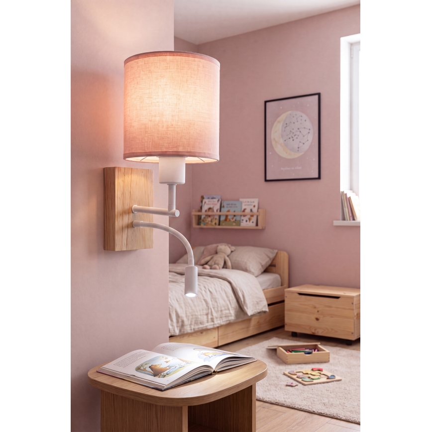 Brilagi - Επιτοίχια λάμπα LED με εύκαμπτο βραχίονα BOBO WOOD 1xE27/25W/230V + LED/3W δρυς/λευκό/ροζ