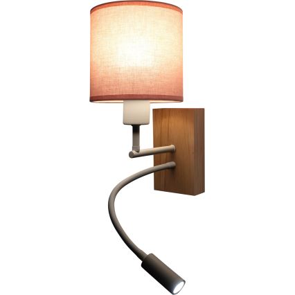 Brilagi - Επιτοίχια λάμπα LED με εύκαμπτο βραχίονα BOBO WOOD 1xE27/25W/230V + LED/3W δρυς/λευκό/ροζ