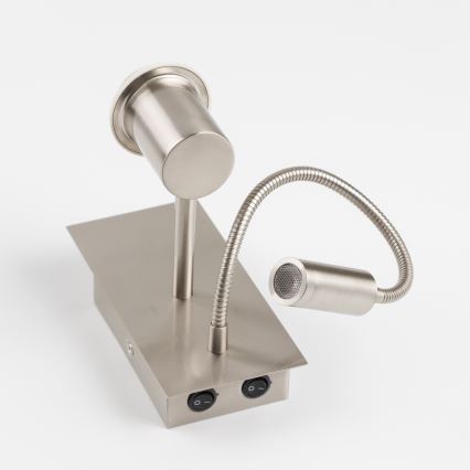 Brilagi - Ευέλικτο επιτοίχιο φωτιστικό LED NUBILA 1xE27/25W/230V + LED/3W ματ χρώμιο