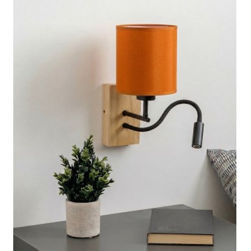 Brilagi - Ευέλικτη επιτοίχια λάμπα LED NUBILA WOOD 1xE27/25W/230V + LED/3W δρυς/μαύρο/πορτοκαλί