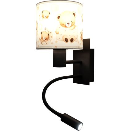 Brilagi - LED Παιδικό εύκαμπτο επιτοίχιο φωτιστικό BOBO 1xE27/25W/230V + LED/3W μαύρο/λευκό/με αρκουδάκια