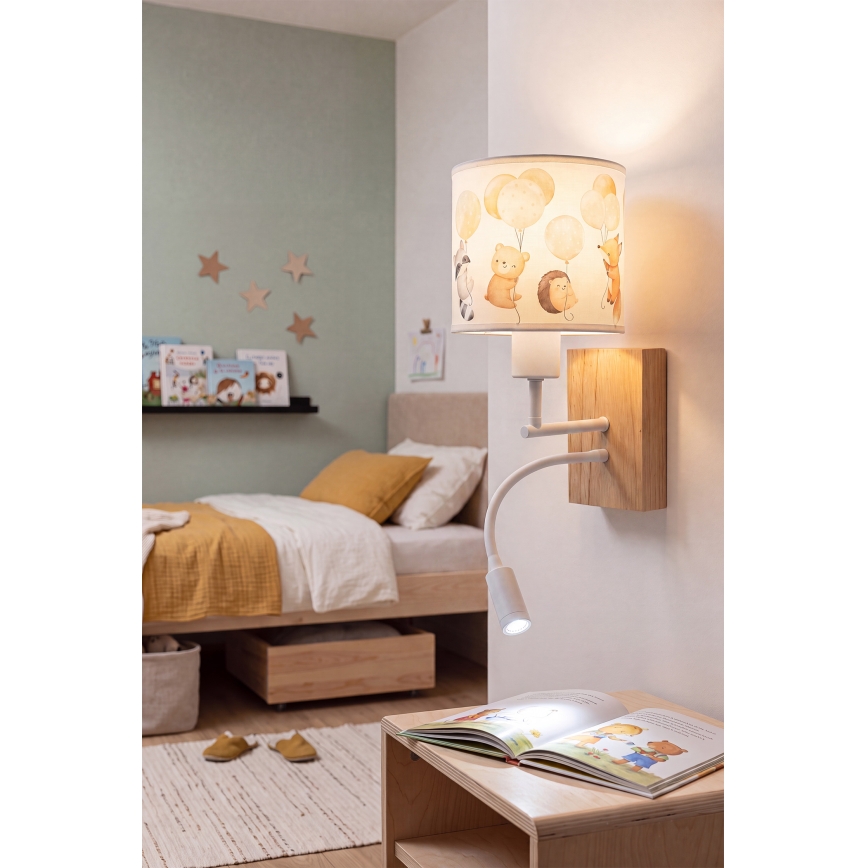Brilagi - LED παιδική ευλύγιστη επιτοίχια λάμπα BOBO WOOD 1xE27/25W/230V + LED/3W δρυς/λευκό/ζωάκια