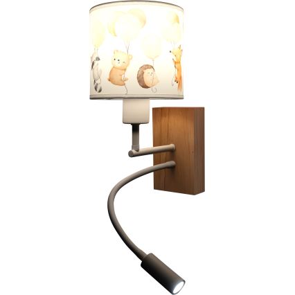 Brilagi - LED παιδική ευλύγιστη επιτοίχια λάμπα BOBO WOOD 1xE27/25W/230V + LED/3W δρυς/λευκό/ζωάκια