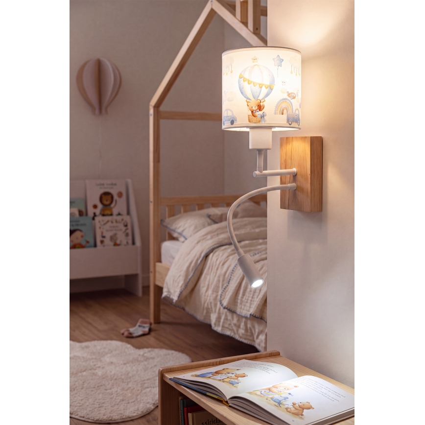 Brilagi - LED Παιδικό ευέλικτο επιτοίχιο φωτιστικό BOBO WOOD 1xE27/25W/230V + LED/3W δρυς/λευκό/μπλε/αρκουδάκια