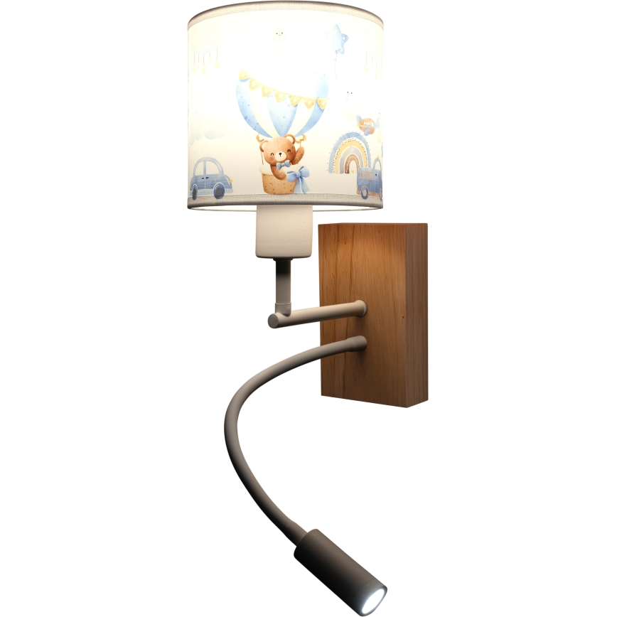 Brilagi - LED Παιδικό ευέλικτο επιτοίχιο φωτιστικό BOBO WOOD 1xE27/25W/230V + LED/3W δρυς/λευκό/μπλε/αρκουδάκια