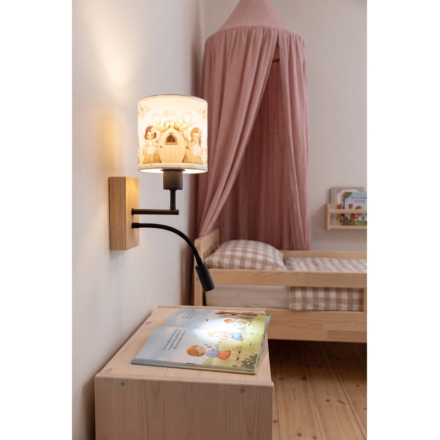 Brilagi - LED Παιδικό ευέλικτο επιτοίχιο φωτιστικό BOBO WOOD 1xE27/25W/230V + LED/3W δρυς/μαύρο/λευκό/ροζ/νεράιδες