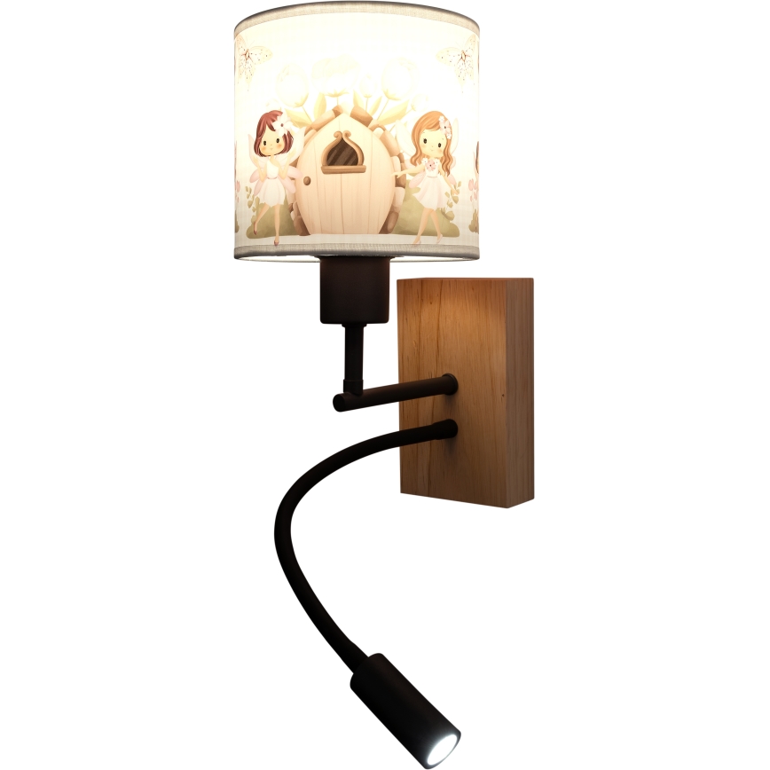 Brilagi - LED Παιδικό ευέλικτο επιτοίχιο φωτιστικό BOBO WOOD 1xE27/25W/230V + LED/3W δρυς/μαύρο/λευκό/ροζ/νεράιδες