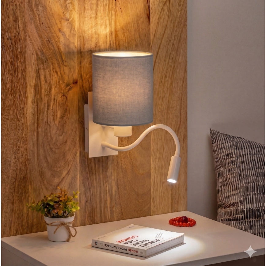 Brilagi - LED ευλύγιστο επιτοίχιο φωτιστικό NUBILA 1xE27/25W/230V + LED/3W λευκό/ανοιχτό γκρι