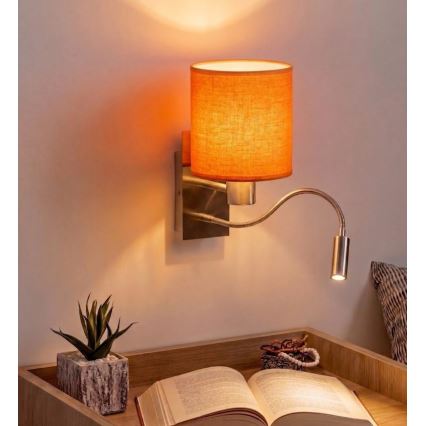 Brilagi - Εύκαμπτο επιτοίχιο φωτιστικό LED NUBILA 1xE27/25W/230V + LED/3W ματ χρώμιο/πορτοκαλί