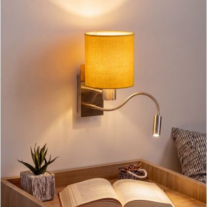 Brilagi - LED ευέλικτο επιτοίχιο φωτιστικό NUBILA 1xE27/25W/230V + LED/3W ματ χρώμιο/κίτρινο