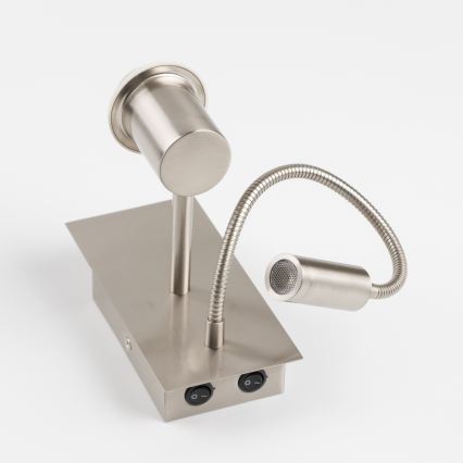 Brilagi - LED ευέλικτο επιτοίχιο φωτιστικό NUBILA 1xE27/25W/230V + LED/3W ματ χρώμιο/κίτρινο