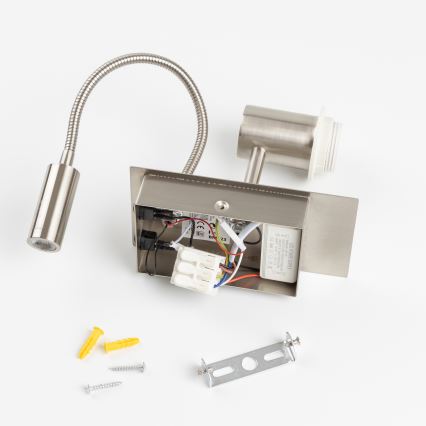 Brilagi - LED ευέλικτο επιτοίχιο φωτιστικό NUBILA 1xE27/25W/230V + LED/3W ματ χρώμιο/κίτρινο