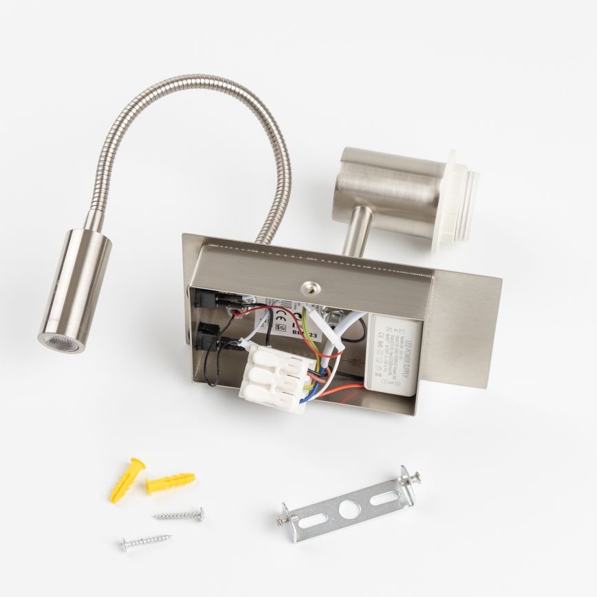 Brilagi - LED ευέλικτο επιτοίχιο φωτιστικό NUBILA 1xE27/25W/230V + LED/3W ματ χρώμιο/κίτρινο