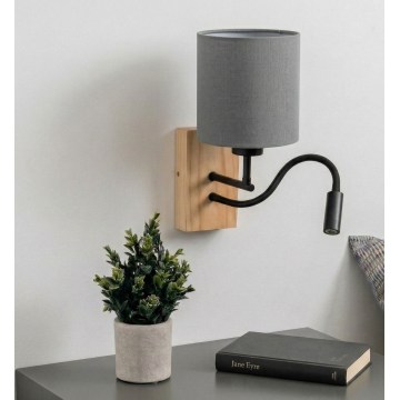 Brilagi - Ευέλικτο Επιτοίχιο Φωτιστικό LED NUBILA WOOD 1xE27/25W/230V + LED/3W δρυς/μαύρο/ανοιχτό γκρι