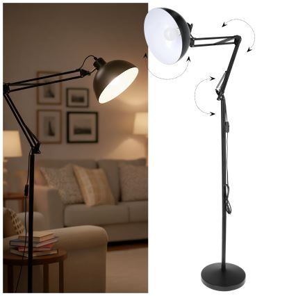 Brilagi - Ευέλικτο επιδαπέδιο φωτιστικό TASKER 1xE27/60W/230V 157 cm μαύρο