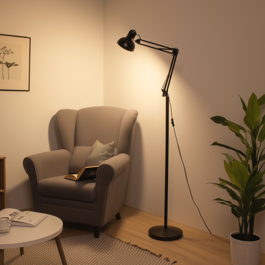 Brilagi - Ευέλικτο επιδαπέδιο φωτιστικό TASKER 1xE27/60W/230V 184 cm μαύρο