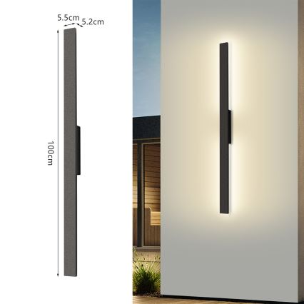 Brilagi - Εξωτερικό επιτοίχιο φωτιστικό LED LUNA 24W/230V, 3000K, IP65, 100 cm, μαύρο, CRI 90