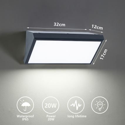 Brilagi - Επιτοίχιο φωτιστικό εξωτερικού χώρου LED TRIANGLE LED/20W/230V 3000/4000/6500K ανθρακί IP65