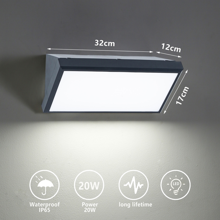 Brilagi - Επιτοίχιο φωτιστικό εξωτερικού χώρου LED TRIANGLE LED/20W/230V 3000/4000/6500K ανθρακί IP65