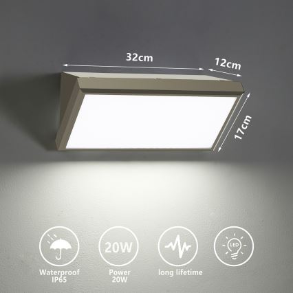 Brilagi - Επιτοίχιο φωτιστικό εξωτερικού χώρου LED TRIANGLE LED/20W/230V γκρι IP65