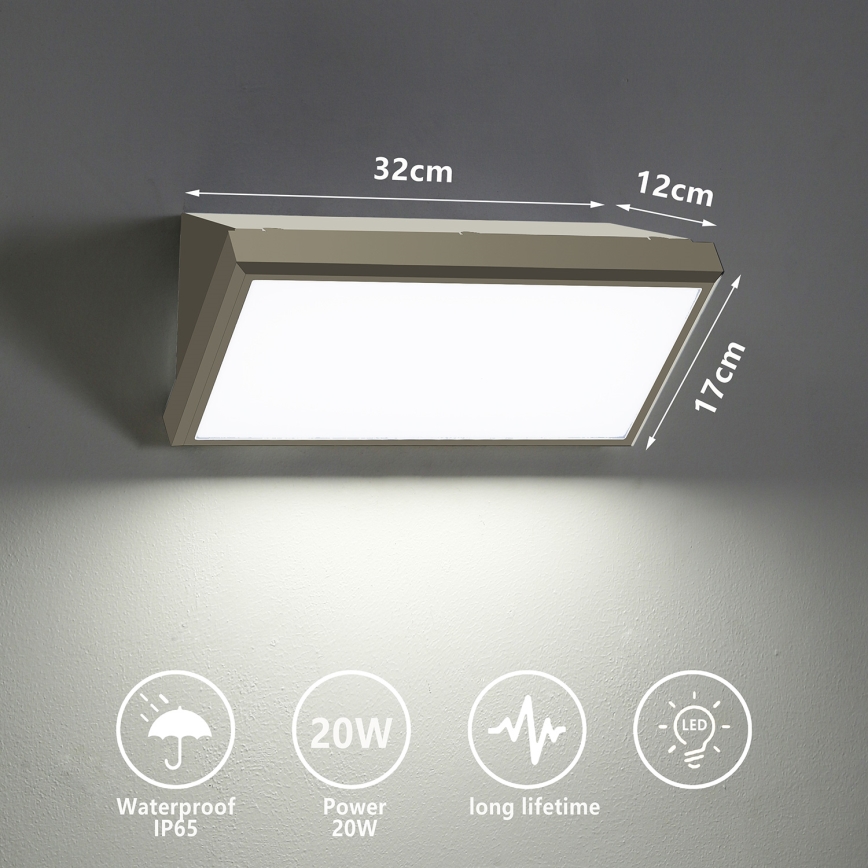 Brilagi - Επιτοίχιο φωτιστικό εξωτερικού χώρου LED TRIANGLE LED/20W/230V γκρι IP65