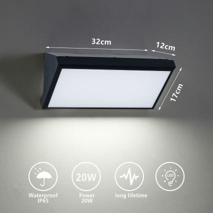 Brilagi - Επιτοίχιο φωτιστικό εξωτερικού χώρου LED TRIANGLE LED/20W/230V μαύρο IP65