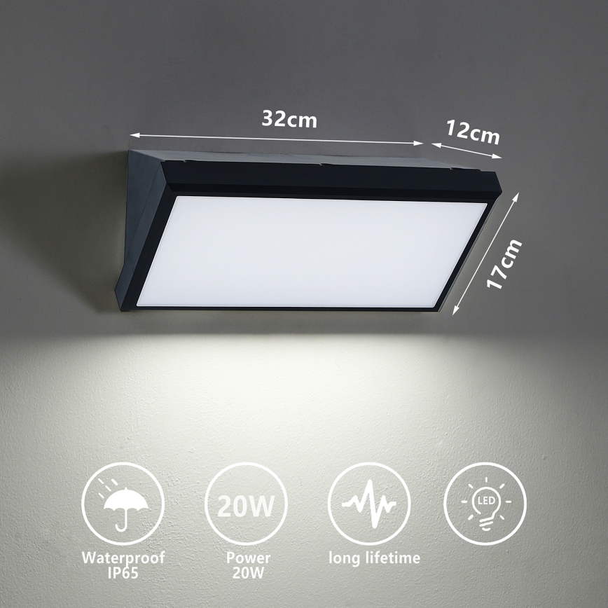 Brilagi - Επιτοίχιο φωτιστικό εξωτερικού χώρου LED TRIANGLE LED/20W/230V μαύρο IP65