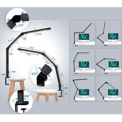 Brilagi - LED Dimming αφής εύκαμπτο Επιτραπέζιο φωτιστικό VARIO LED/12W/230V 3000/4000/5000/6500K CRI 92 μαύρο
