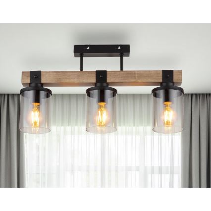 Brilagi - Επιφανειακό φωτιστικό οροφής VISTA, 3xE27/60W/230V, απόχρωση δρυός