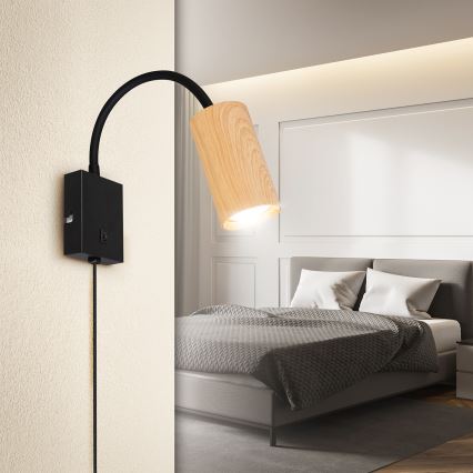 Brilagi - Εύκαμπτο φωτιστικό τοίχου SELE 1xGU10/30W/230V μαύρο/δρύινο ντεκόρ