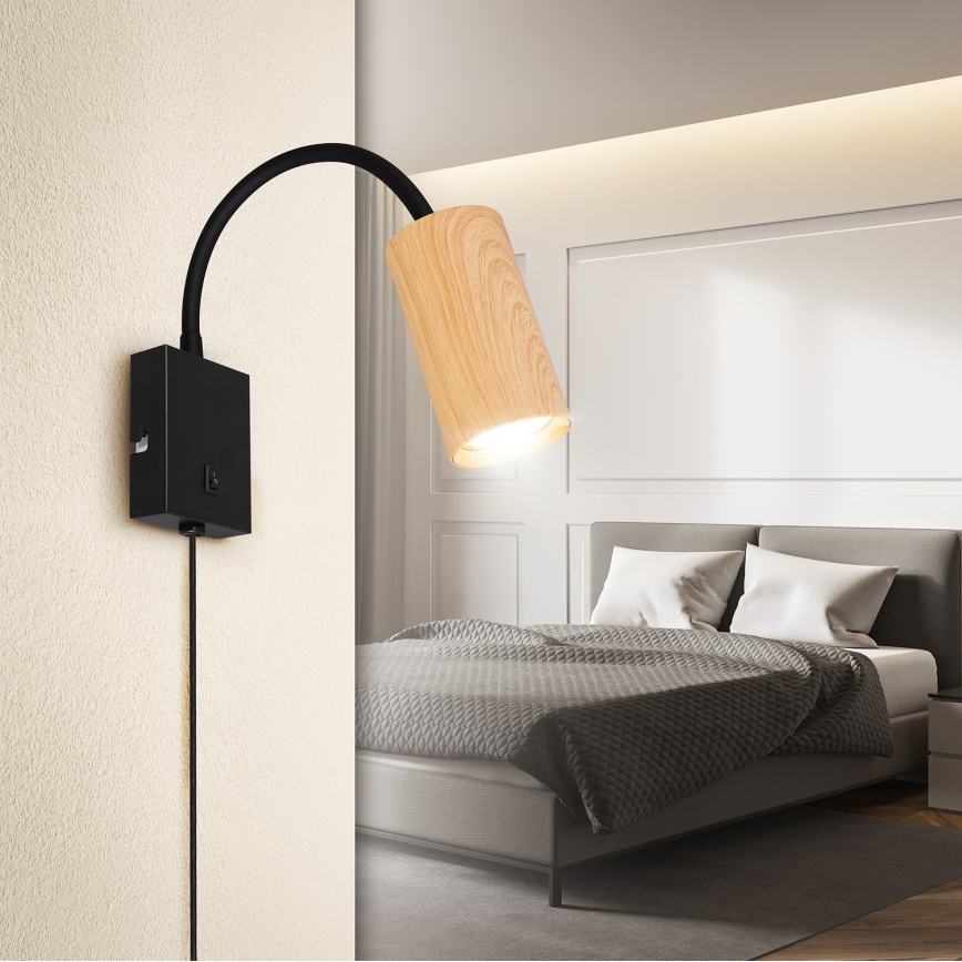 Brilagi - Εύκαμπτο φωτιστικό τοίχου SELE 1xGU10/30W/230V μαύρο/δρύινο ντεκόρ