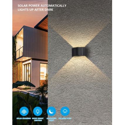 Brilagi - Ηλιακό φωτιστικό τοίχου LED με αισθητήρα SOLAR CUBE LED/2W/3,2V 1300 mAh IP54