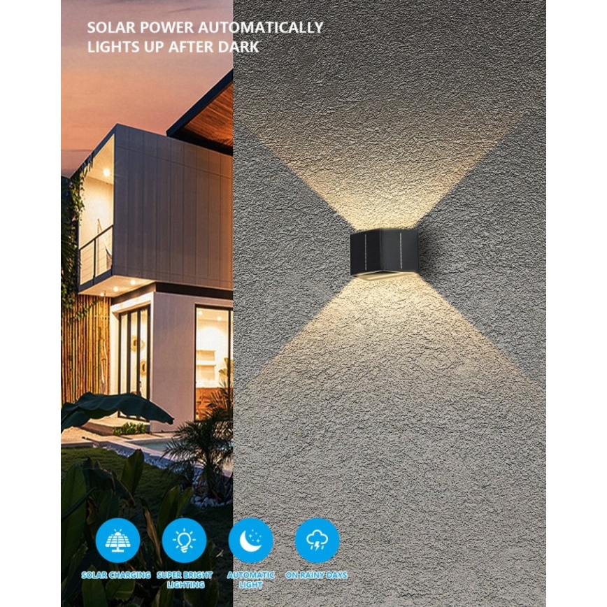 Brilagi - Ηλιακό φωτιστικό τοίχου LED με αισθητήρα SOLAR CUBE LED/2W/3,2V 1300 mAh IP54