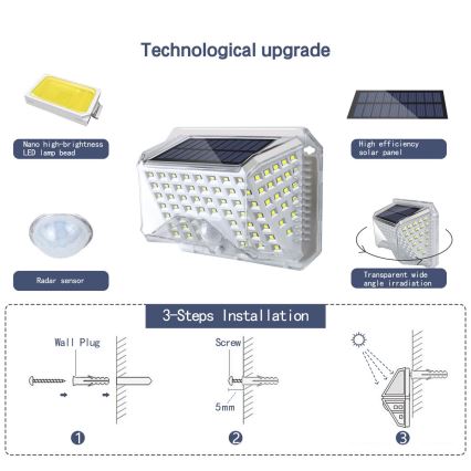 Brilagi - Ηλιακό φωτιστικό τοίχου LED με αισθητήρα WALLIE LED/4W/5,5V 1200 mAh 6500K IP64 ασημί