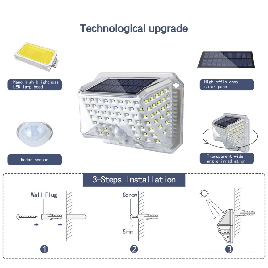 Brilagi - Ηλιακό φωτιστικό τοίχου LED με αισθητήρα WALLIE LED/4W/5,5V 1200 mAh 6500K IP64 ασημί