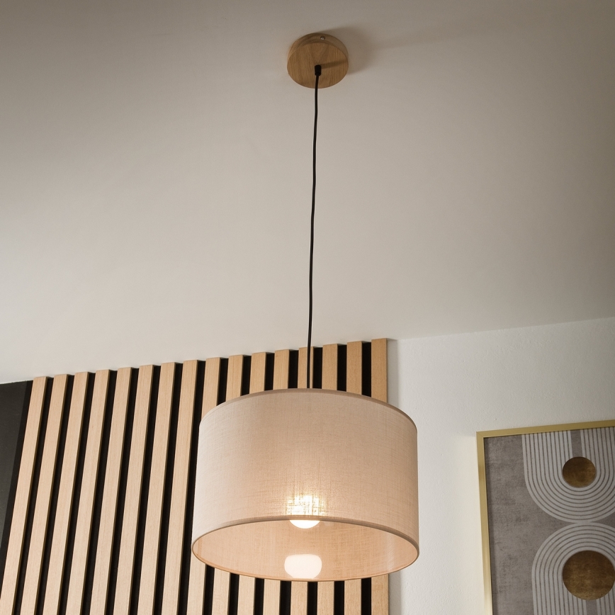 Brilagi - Κρεμαστό φωτιστικό οροφής ANTHONY 1xE27/60W/230V δρυς/μπεζ