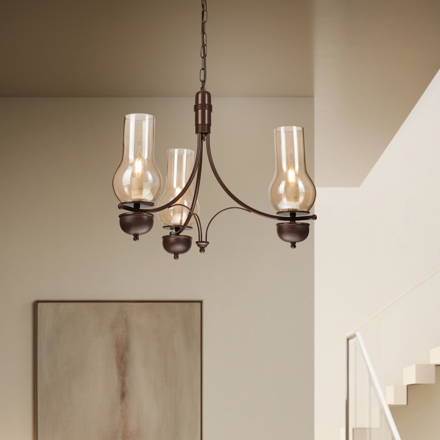 Brilagi - Κρεμαστό φωτιστικό οροφής COTTAGE 3xE14/40W/230V καφέ