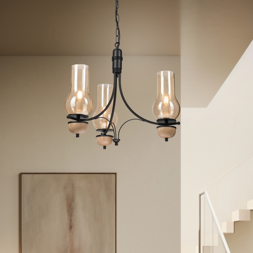 Brilagi - Κρεμαστό φωτιστικό οροφής COTTAGE 3xE14/40W/230V οξιά/καφέ