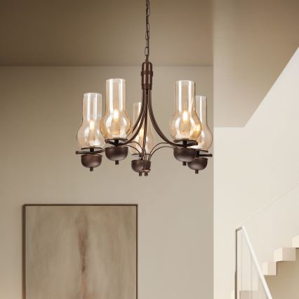 Brilagi - Κρεμαστό φωτιστικό οροφής COTTAGE 5xE14/40W/230V δρυς/καφέ