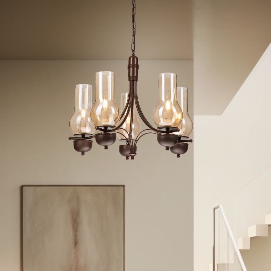 Brilagi - Κρεμαστό φωτιστικό οροφής COTTAGE 5xE14/40W/230V δρυς/καφέ